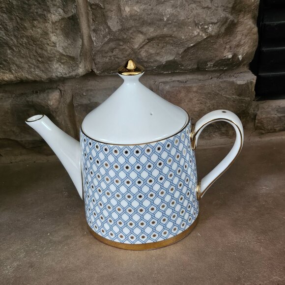 Lomonosov Imperial Bone China Porcelain Teapot Azure Gold - Picture 1 of 10